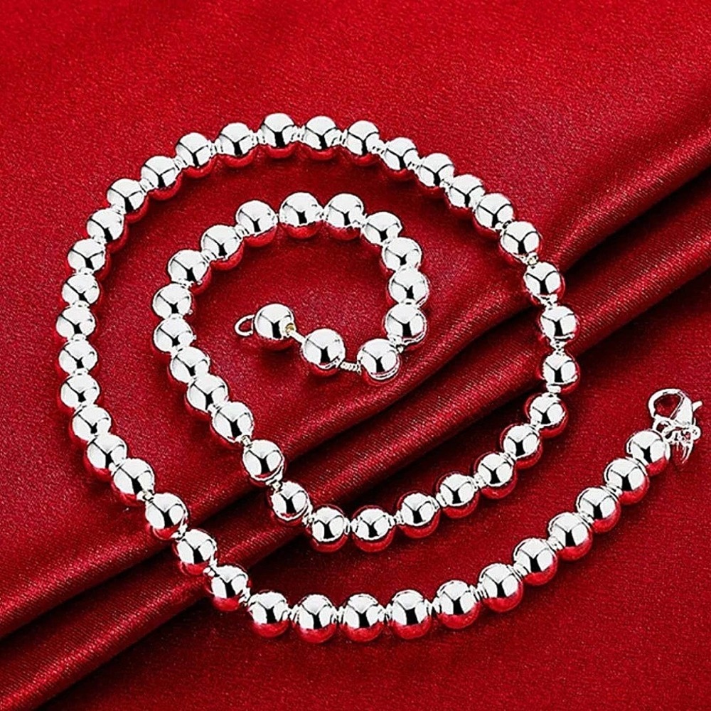 Beaded Ball Sterling Silver Necklace 8mm